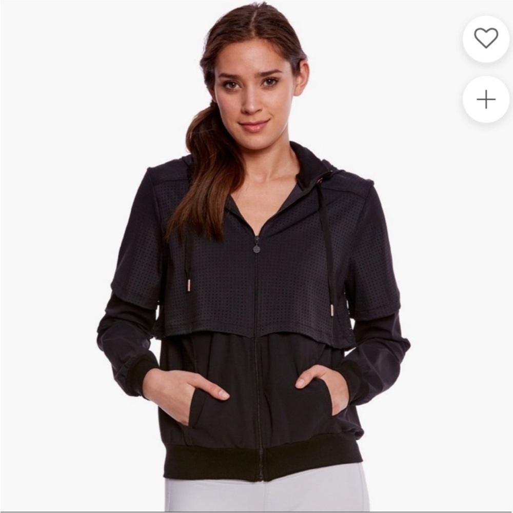 Beyond Yoga Black Picture Perforated After Workout Hooded Jacket Size Small